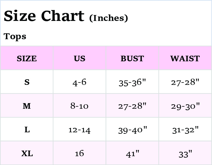 AnnieWear size chart for women's clothing guide