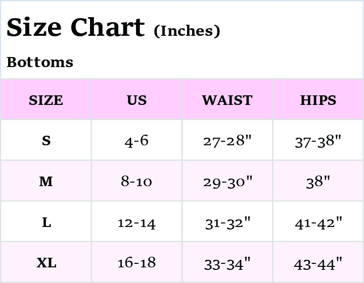 AnnieWear size chart for women's clothing guide